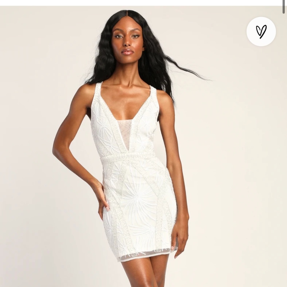 Love Romance White Beaded Sequin Cutout Mini Dress